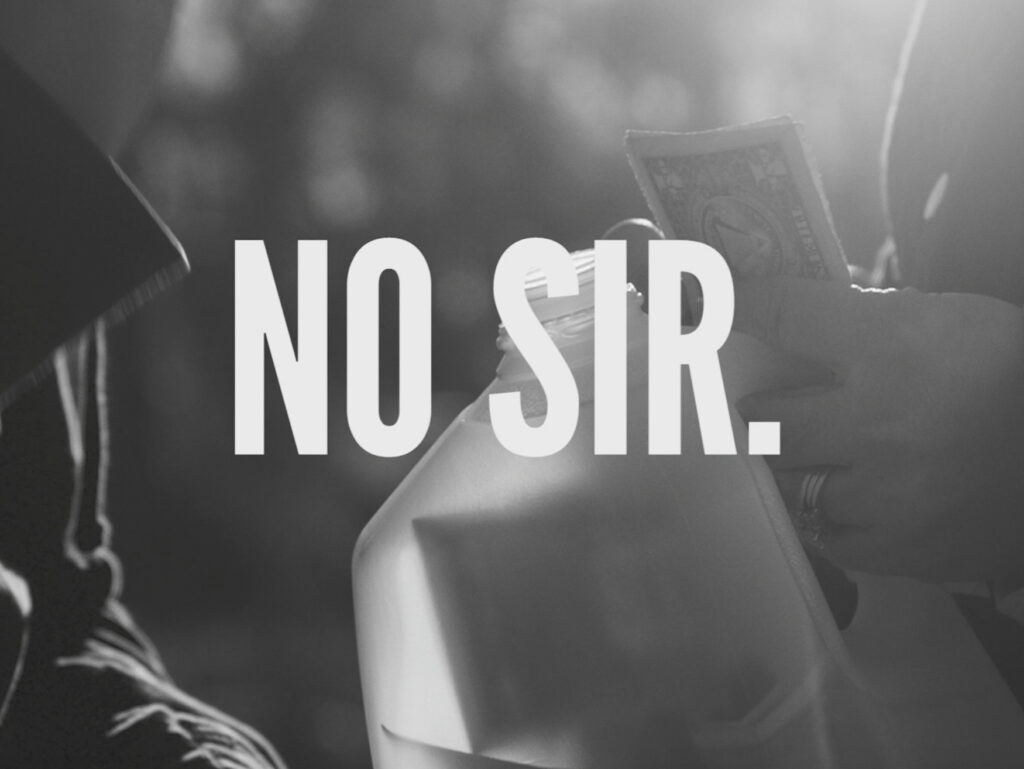 man with money and milk jug