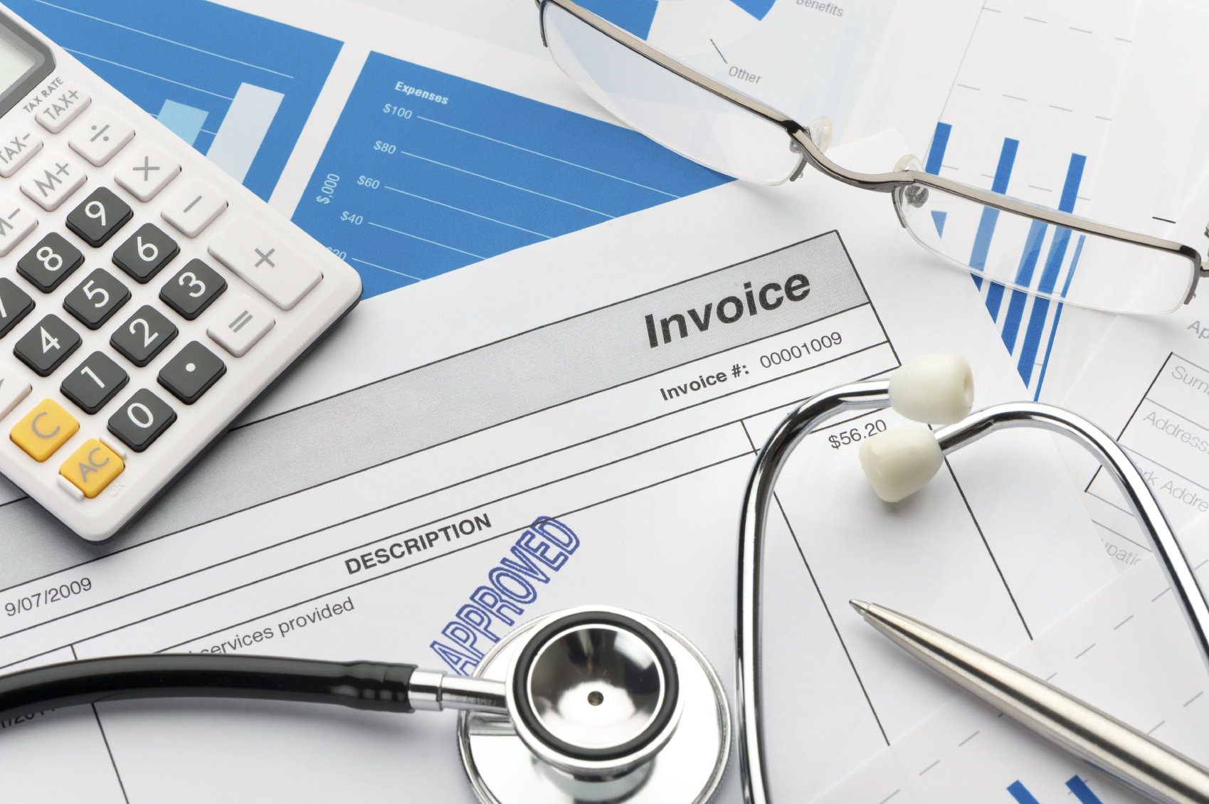 Approved Medical bill with stethoscope