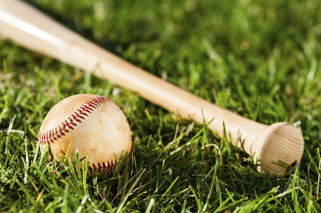 Baseball Bat and Ball on Grass Field