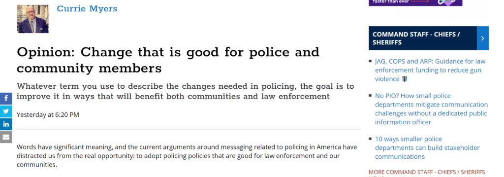 Currie Myers' policing reform oped