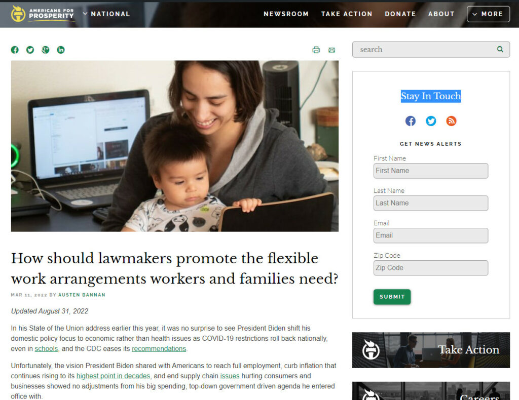 How should lawmakers promote the flexible work arrangements workers and families need? By passing these reforms which advance worker freedom and enable workers, families, and businesses to thrive in today's economy.