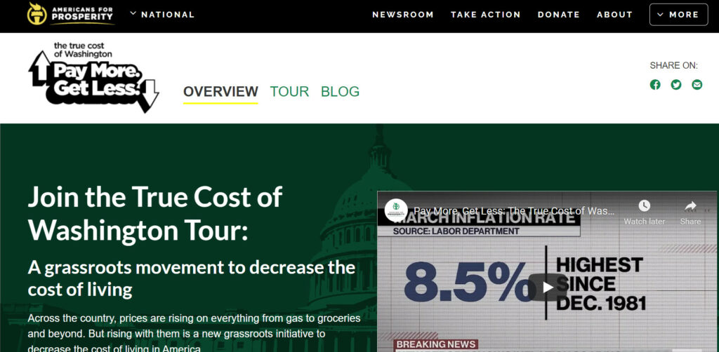 Landing page for AFP's True Cost of Washington Tour to lower the cost of gas in 2022 and connect people to how Washington's failed policies are causing inflation and high grocery bills. Join the True Cost of Washington Tour today.