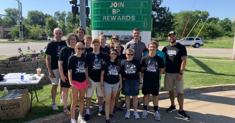 AFP-Iowa staff and volunteers before their True Cost of Washington event, where they provided customers with relief from the high cost of gas this year.