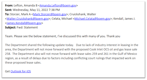 It wasn't until CBS News published its story on the Cook Inlet lease sale that BOEM cited "lack of industry interest" as its reason for not completing the sale.