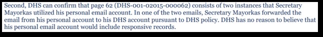 Counsel for the DHS confirmed AFPF's concerns about the DHS secretary using private email