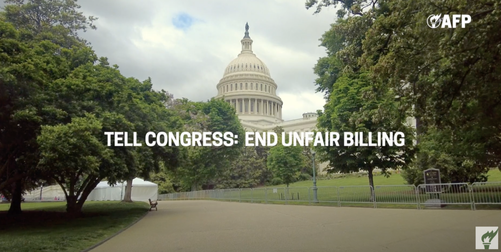 A screen shot from AFP's ad calling on Congress to end unfair billing by making Medicare payments site neutral.